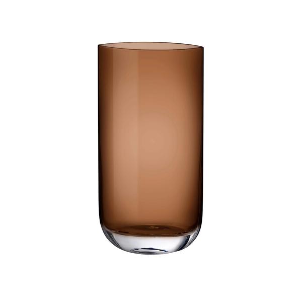 Tall modern glass vase with curved structure in Caramel.