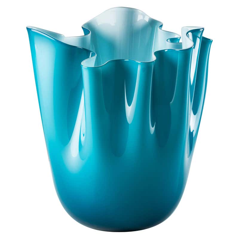 Venini Fazzoletto in Horizon Blue created in the image of a handkerchief floating in the wind.