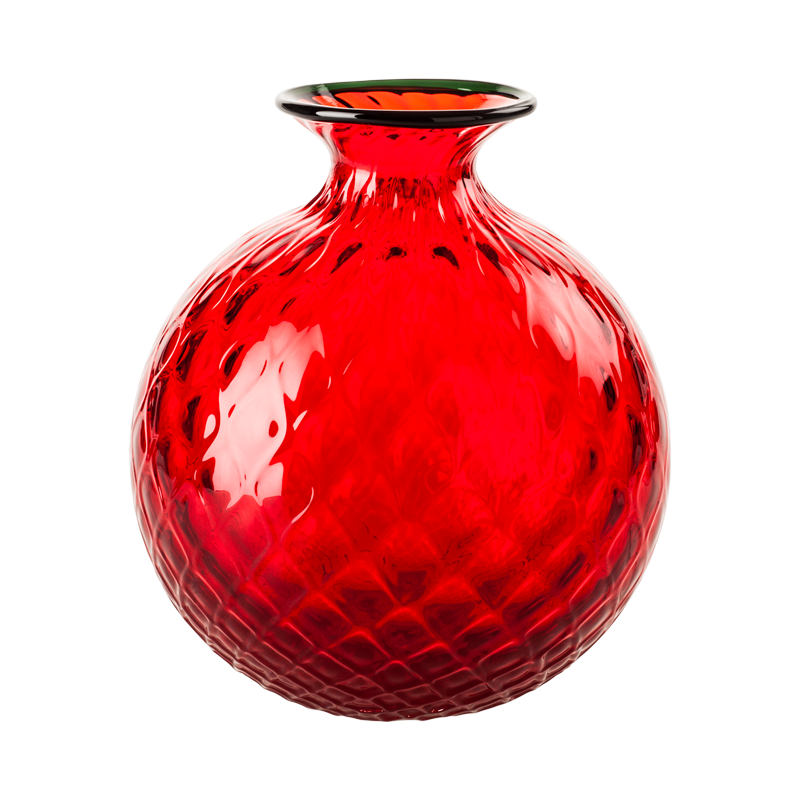 Monofiori Balloton vase by Venini in red / apple green Murano glass. Handmade in Italy.