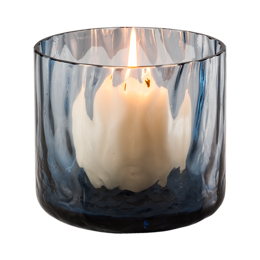 Glass tea light candle holder in etched Murano glass.