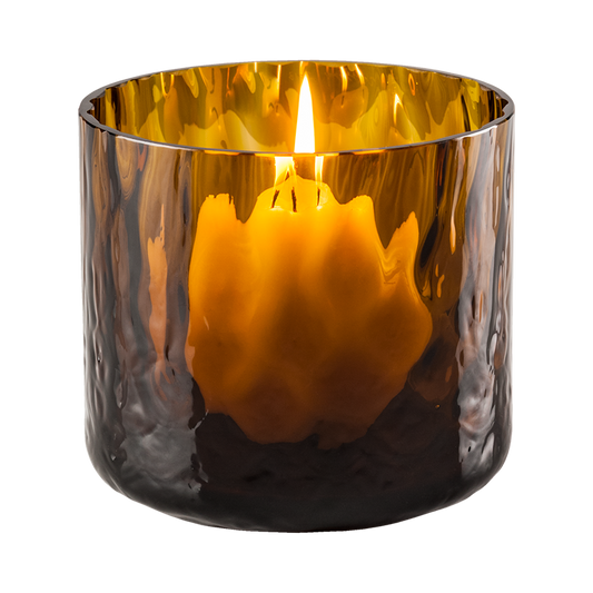 Glass tea light candle holder in etched Murano glass.