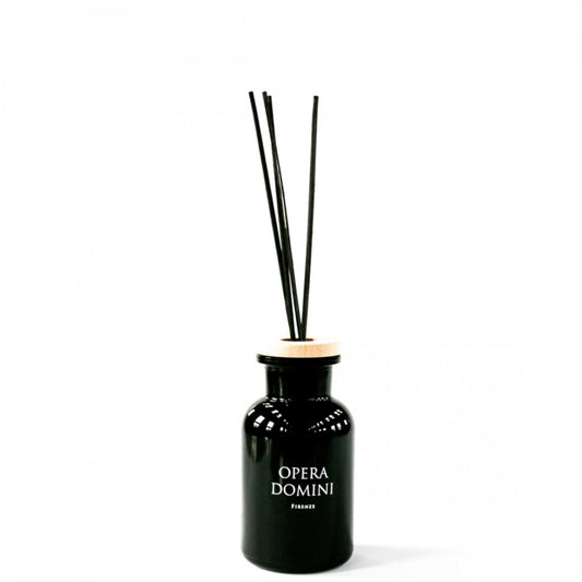 Chic and modern room diffuser with a black base, wood rim and black incense reeds.
