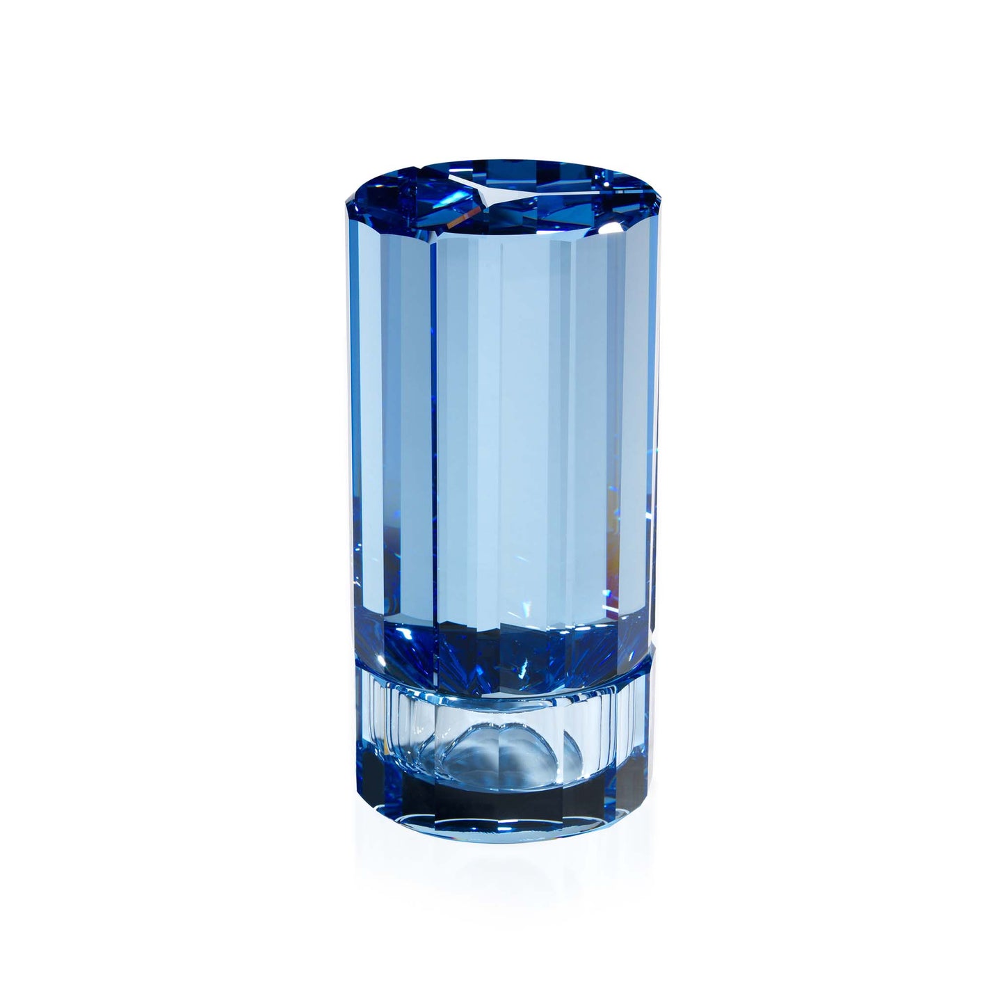 Clear and crystal vase by Swarovski in blue.